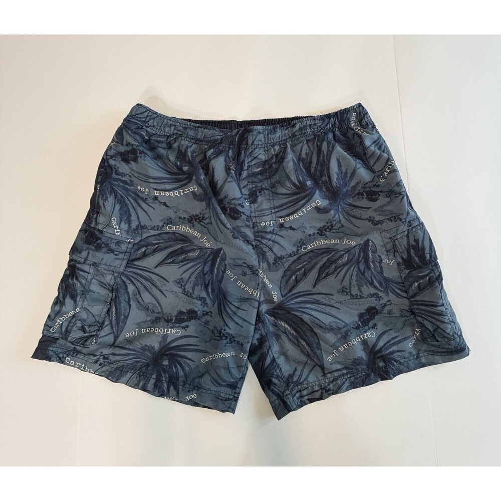 Caribbean Joe Men's Blue Floral Swim Shorts Drawstring-Large
